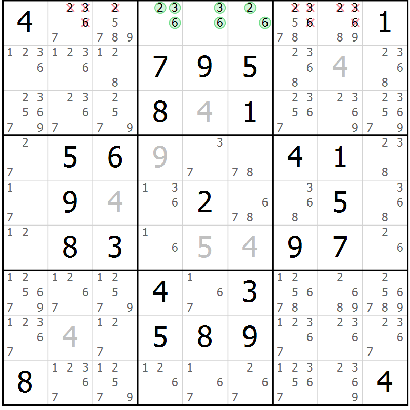 Position des candidats pour la solution de la Gr 10 page 13 du magazine de sudoku Maestro n° 094