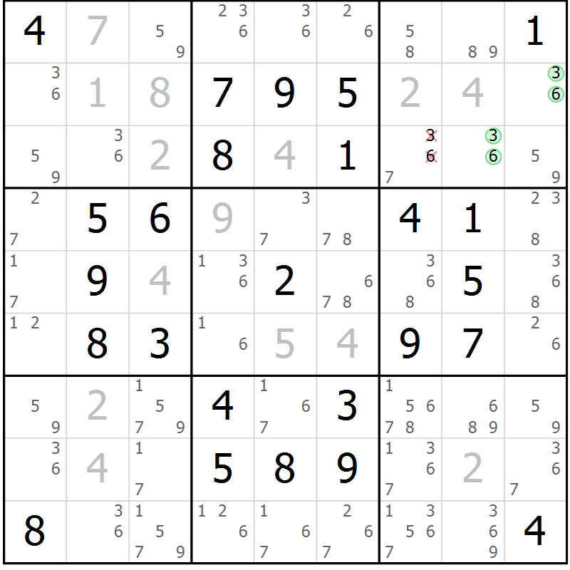 Position des candidats pour la solution de la Gr 10 page 13 du magazine de sudoku Maestro n° 094