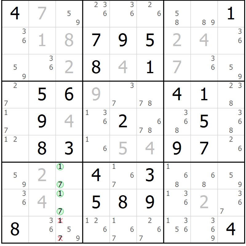 Position des candidats pour la solution de la Gr 10 page 13 du magazine de sudoku Maestro n° 094