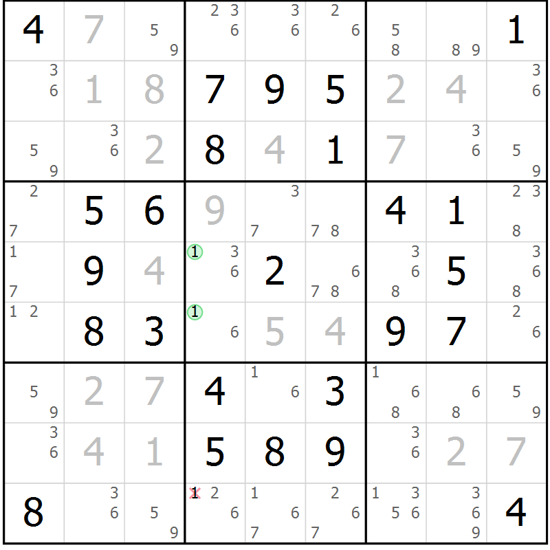 Position des candidats pour la solution de la Gr 10 page 13 du magazine de sudoku Maestro n° 094