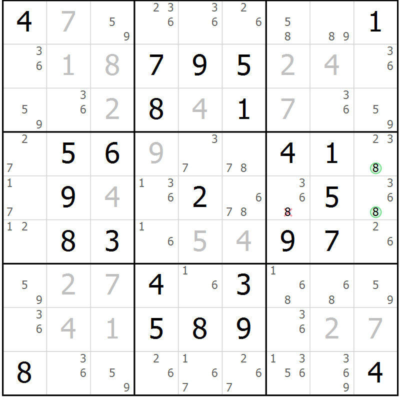 Position des candidats pour la solution de la Gr 10 page 13 du magazine de sudoku Maestro n° 094
