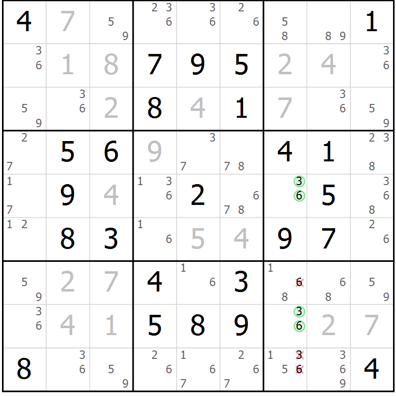 Position des candidats pour la solution de la Gr 10 page 13 du magazine de sudoku Maestro n° 094