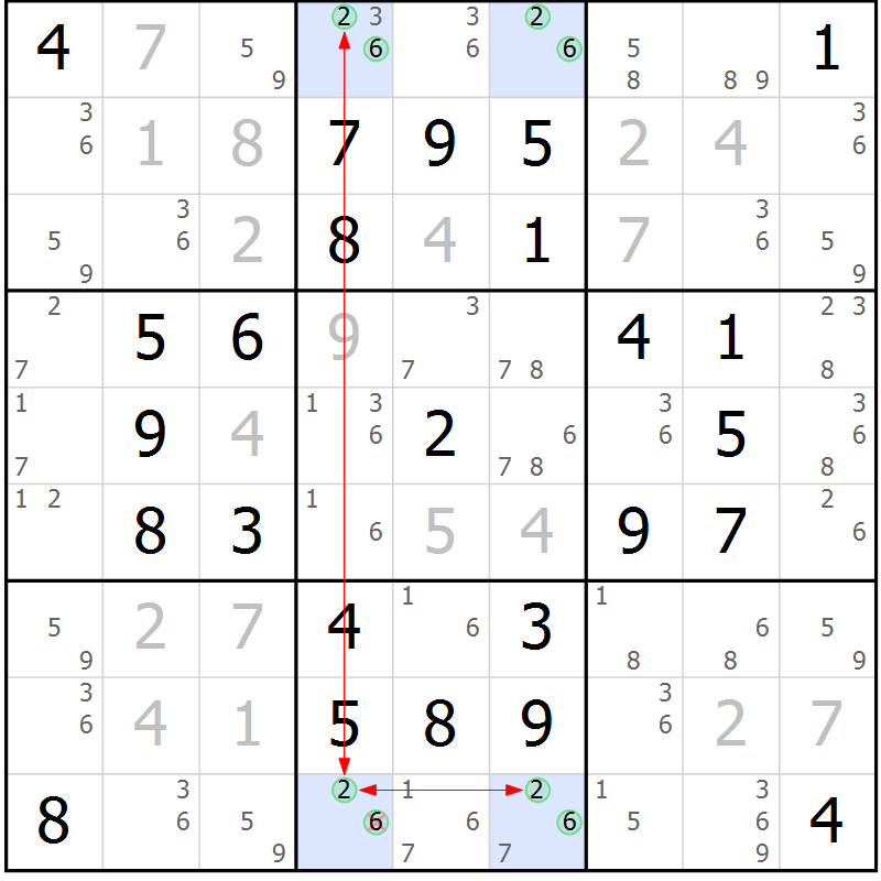 Position des candidats pour la solution de la Gr 10 page 13 du magazine de sudoku Maestro n° 094