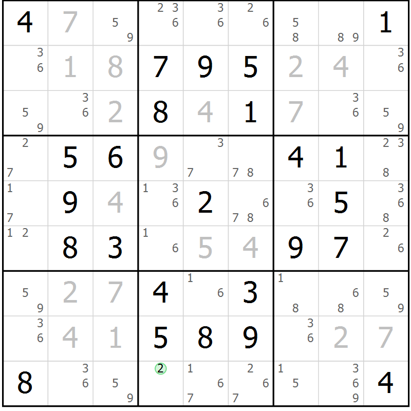 Position des candidats pour la solution de la Gr 10 page 13 du magazine de sudoku Maestro n° 094