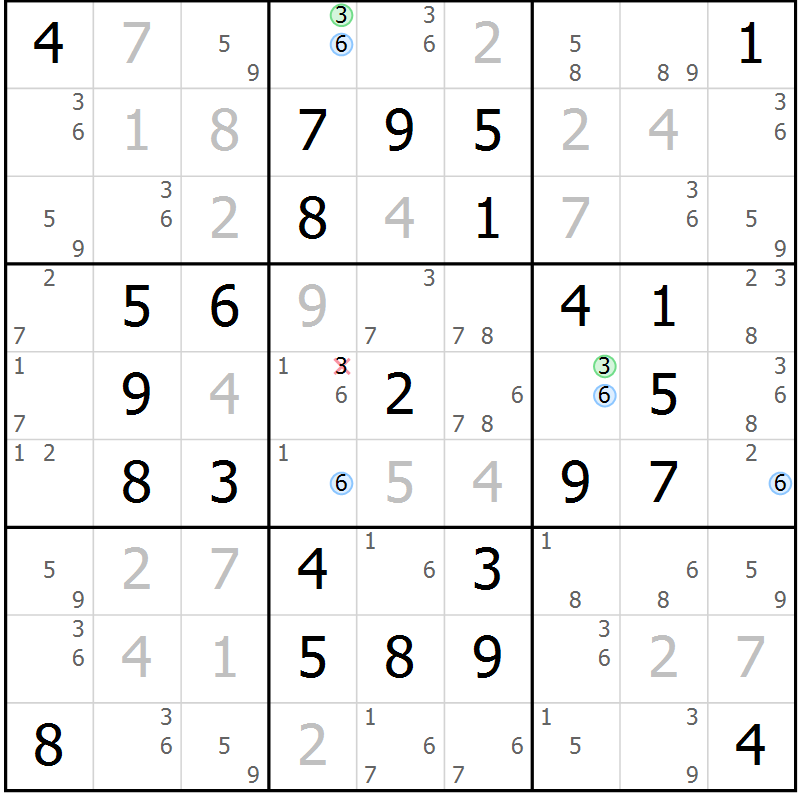 Position des candidats pour la solution de la Gr 10 page 13 du magazine de sudoku Maestro n° 094