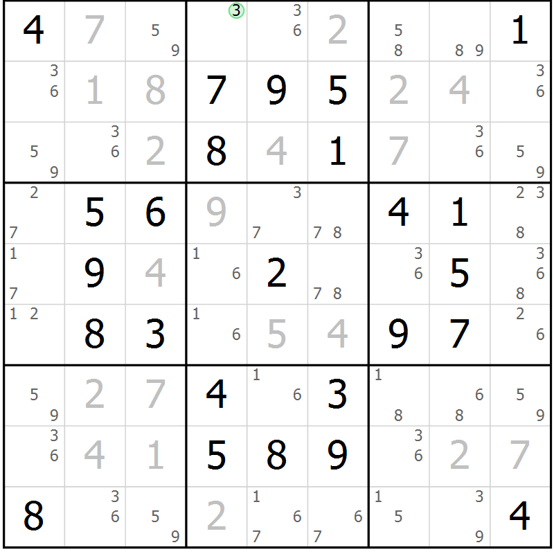 Position des candidats pour la solution de la Gr 10 page 13 du magazine de sudoku Maestro n° 094