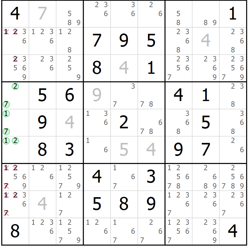 Position des candidats pour la solution de la Gr 10 page 13 du magazine de sudoku Maestro n° 094