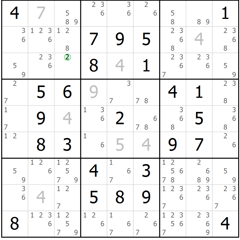 Position des candidats pour la solution de la Gr 10 page 13 du magazine de sudoku Maestro n° 094