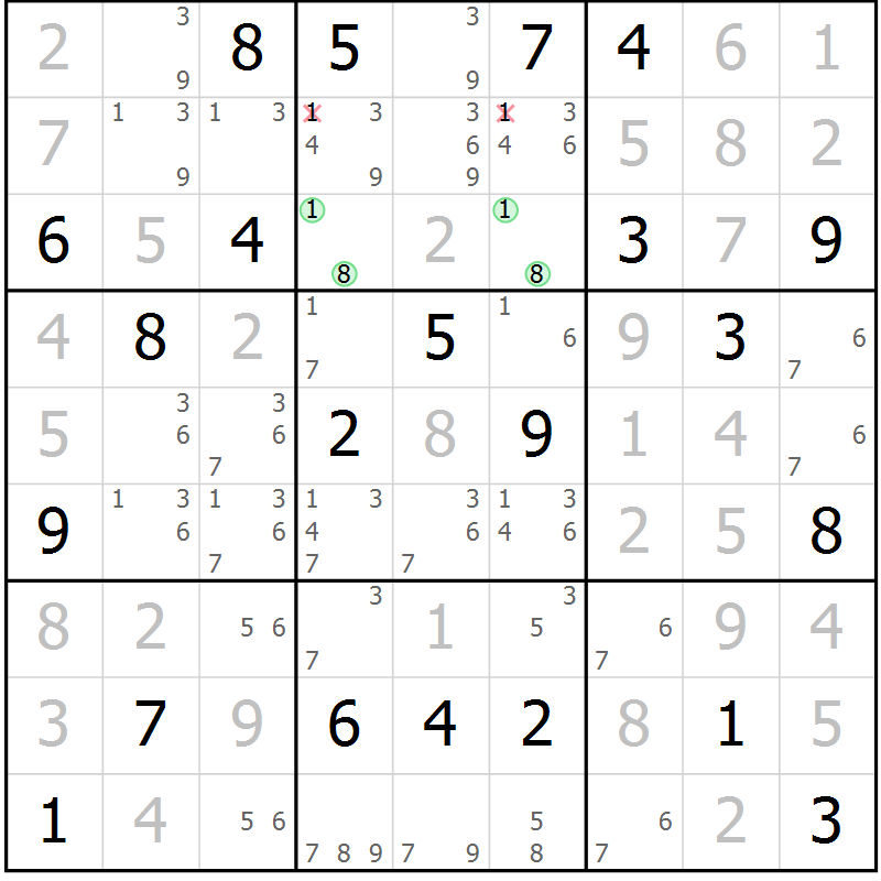 Position des candidats pour la solution de la Gr 11 page 14 du magazine de sudoku Maestro n° 094
