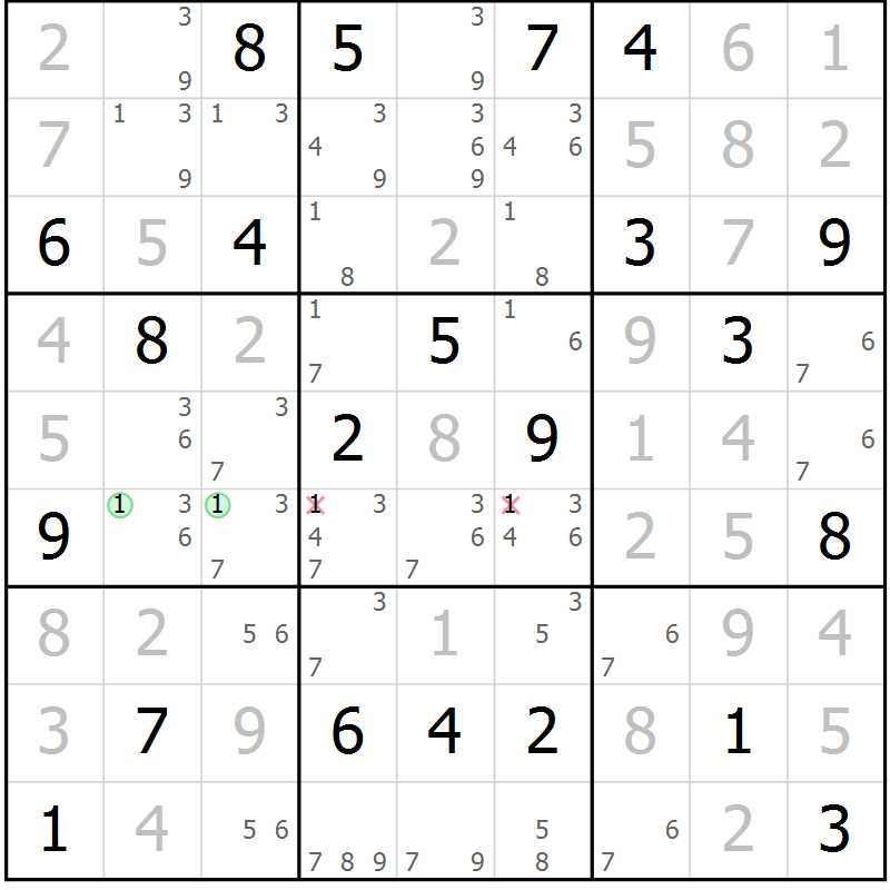 Position des candidats pour la solution de la Gr 11 page 14 du magazine de sudoku Maestro n° 094
