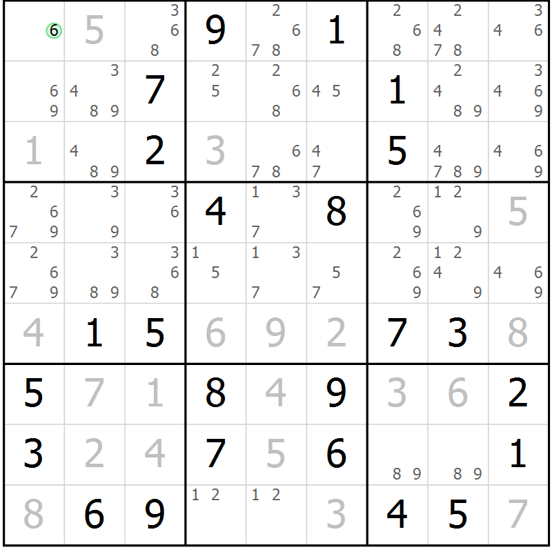 Position des candidats pour la solution de la Gr 13 page 16 du magazine de sudoku Maestro n° 094