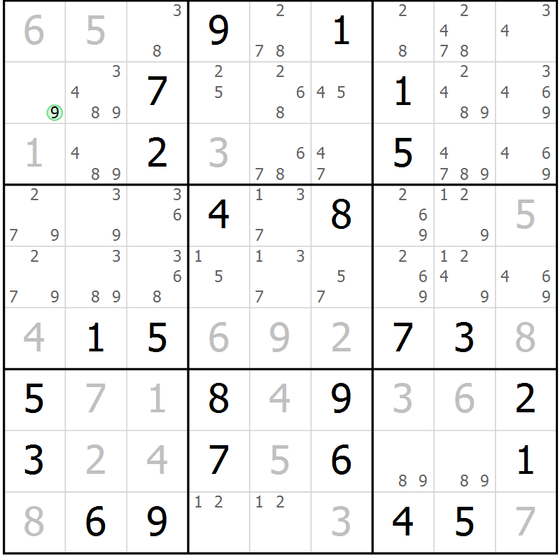 Position des candidats pour la solution de la Gr 13 page 16 du magazine de sudoku Maestro n° 094
