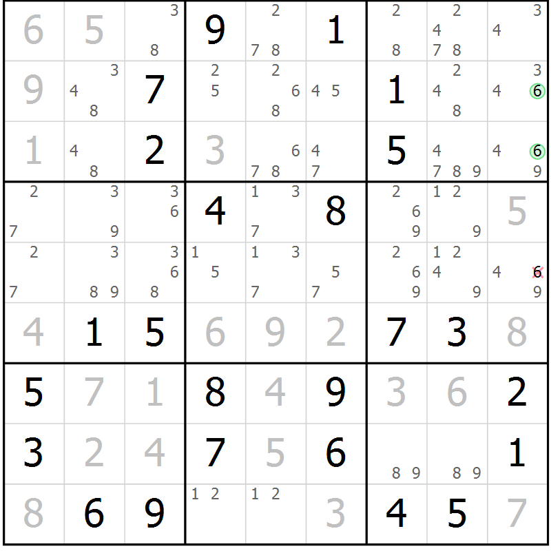 Position des candidats pour la solution de la Gr 13 page 16 du magazine de sudoku Maestro n° 094