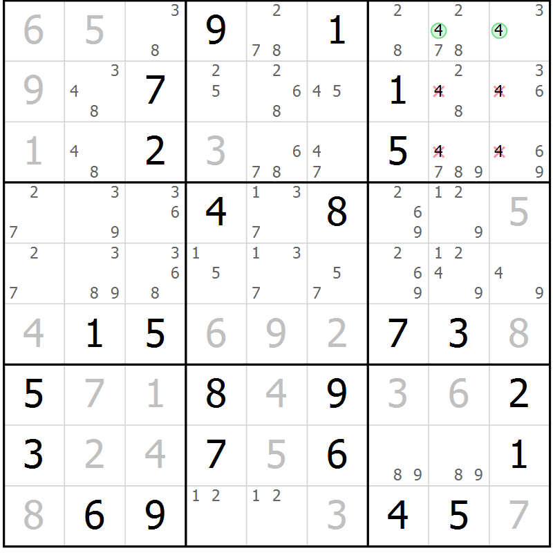 Position des candidats pour la solution de la Gr 13 page 16 du magazine de sudoku Maestro n° 094