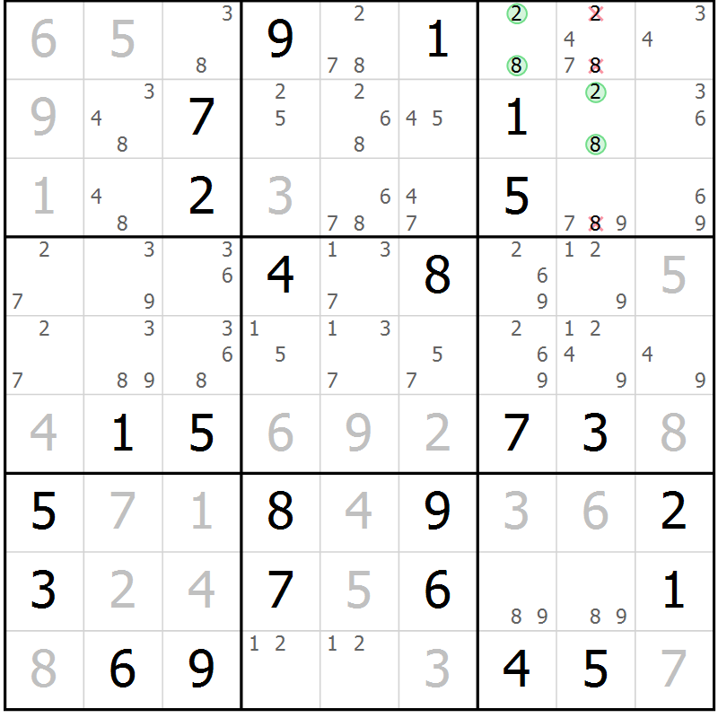 Position des candidats pour la solution de la Gr 13 page 16 du magazine de sudoku Maestro n° 094