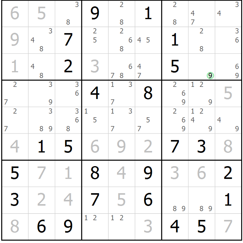 Position des candidats pour la solution de la Gr 13 page 16 du magazine de sudoku Maestro n° 094
