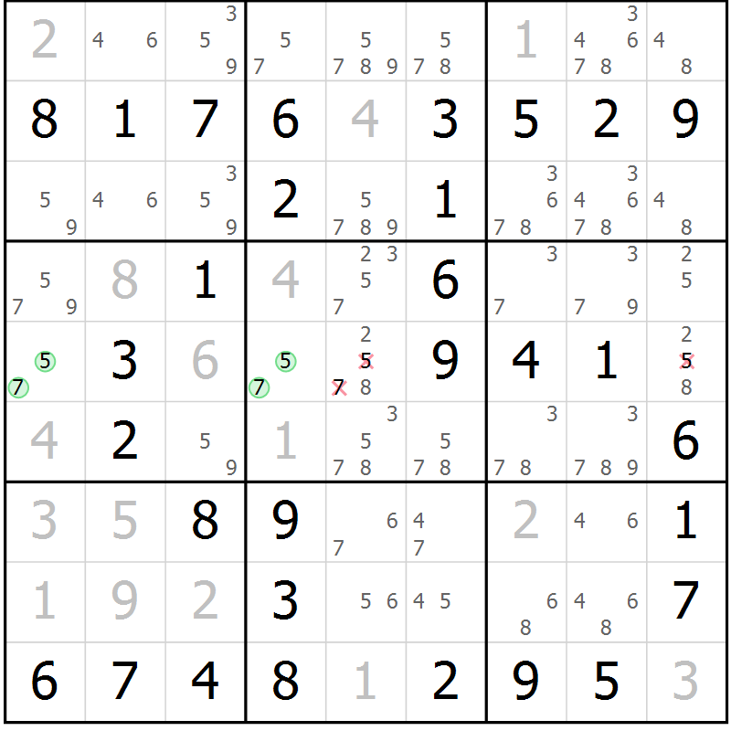 Position des candidats pour la solution de la Gr 14 page 17 du magazine de sudoku Maestro n° 094