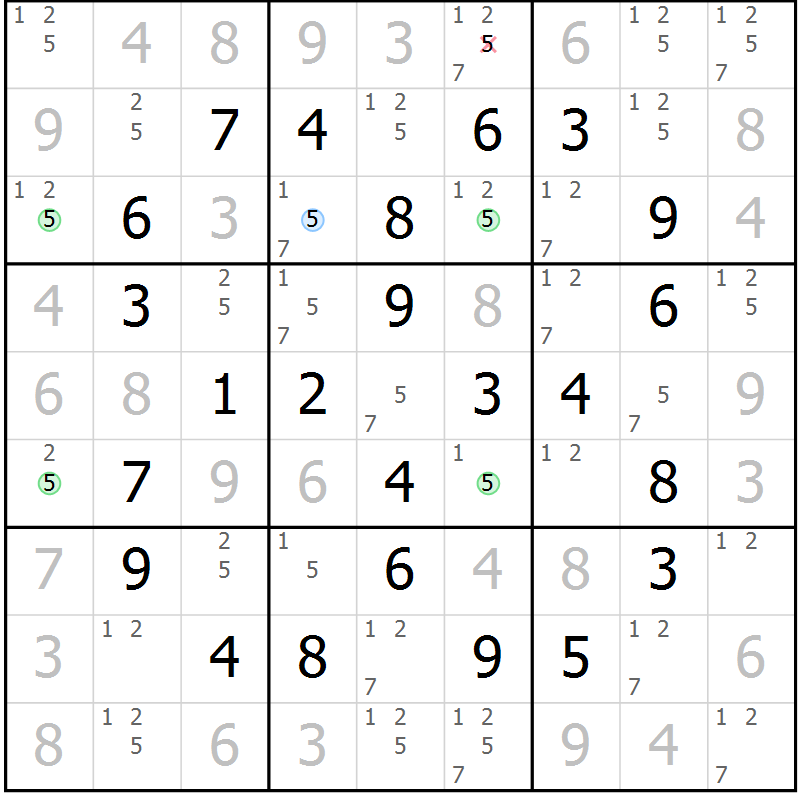 Position des candidats pour la solution de la Gr 15 page 18 du magazine de sudoku Maestro n° 094