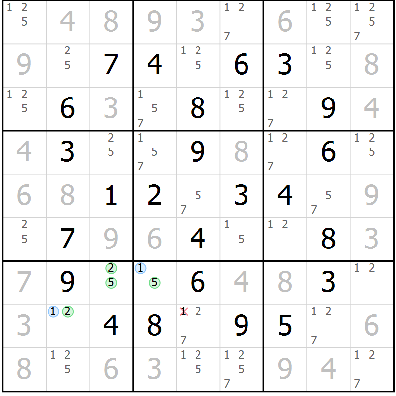 Position des candidats pour la solution de la Gr 15 page 18 du magazine de sudoku Maestro n° 094