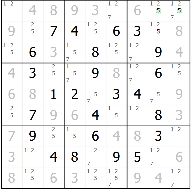 Position des candidats pour la solution de la Gr 15 page 18 du magazine de sudoku Maestro n° 094