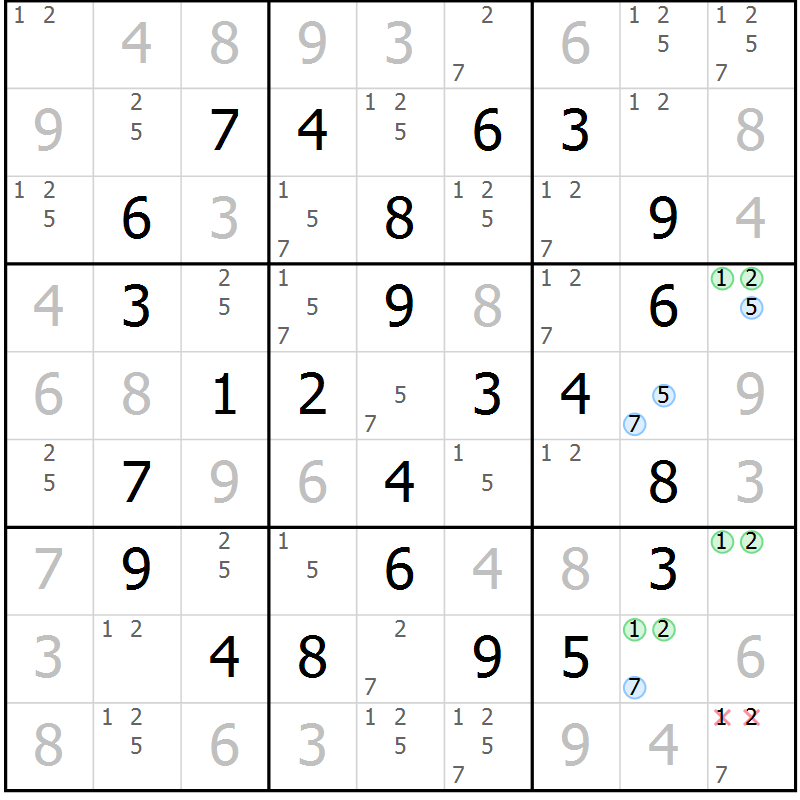 Position des candidats pour la solution de la Gr 15 page 18 du magazine de sudoku Maestro n° 094
