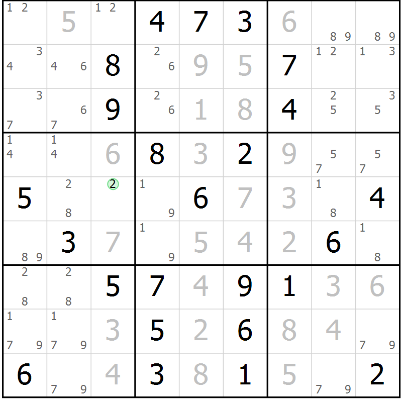 Position des candidats pour la solution de la Gr 16 page 19 du magazine de sudoku Maestro n° 094