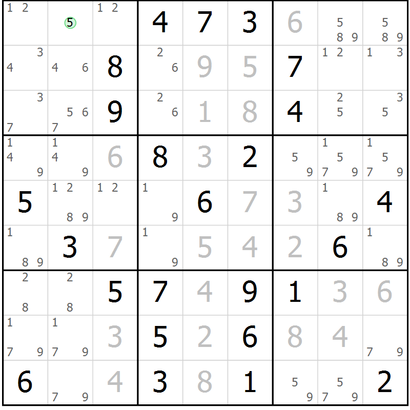 Position des candidats pour la solution de la Gr 16 page 19 du magazine de sudoku Maestro n° 094