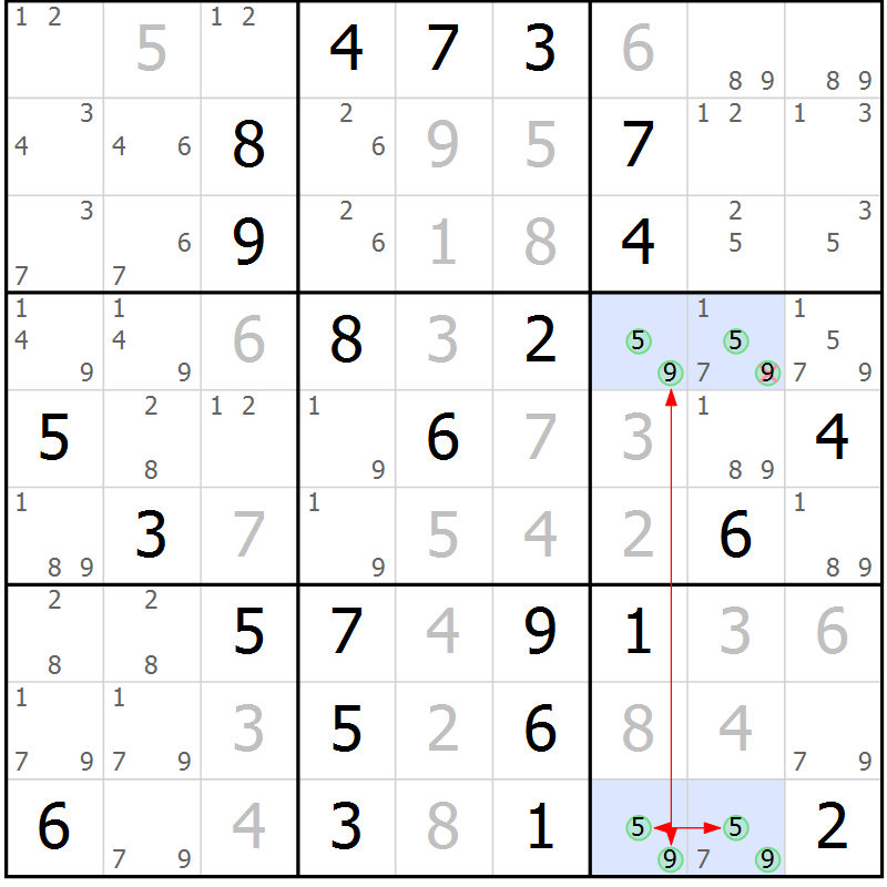 Position des candidats pour la solution de la Gr 16 page 19 du magazine de sudoku Maestro n° 094