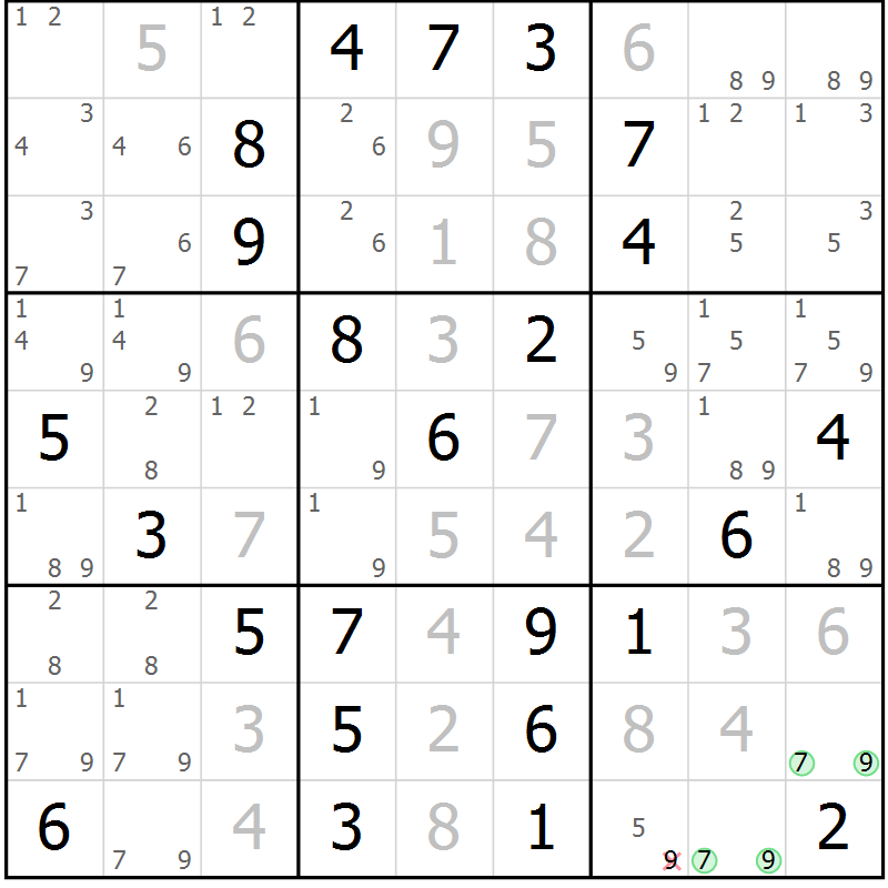Position des candidats pour la solution de la Gr 16 page 19 du magazine de sudoku Maestro n° 094