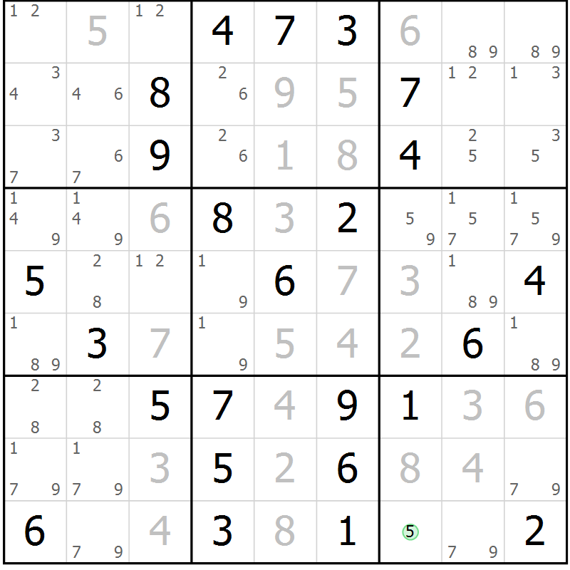Position des candidats pour la solution de la Gr 16 page 19 du magazine de sudoku Maestro n° 094