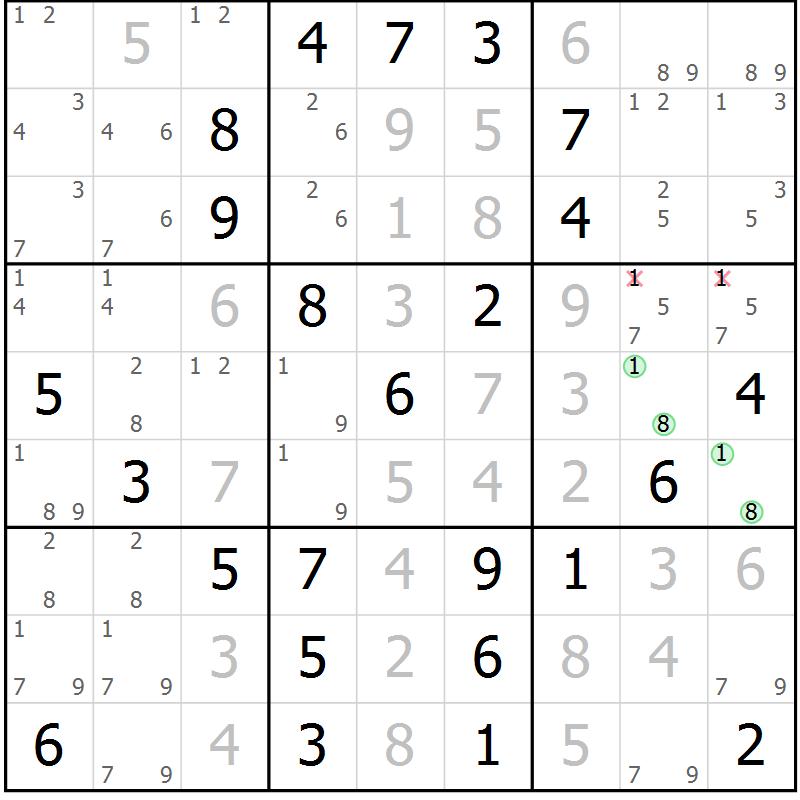 Position des candidats pour la solution de la Gr 16 page 19 du magazine de sudoku Maestro n° 094