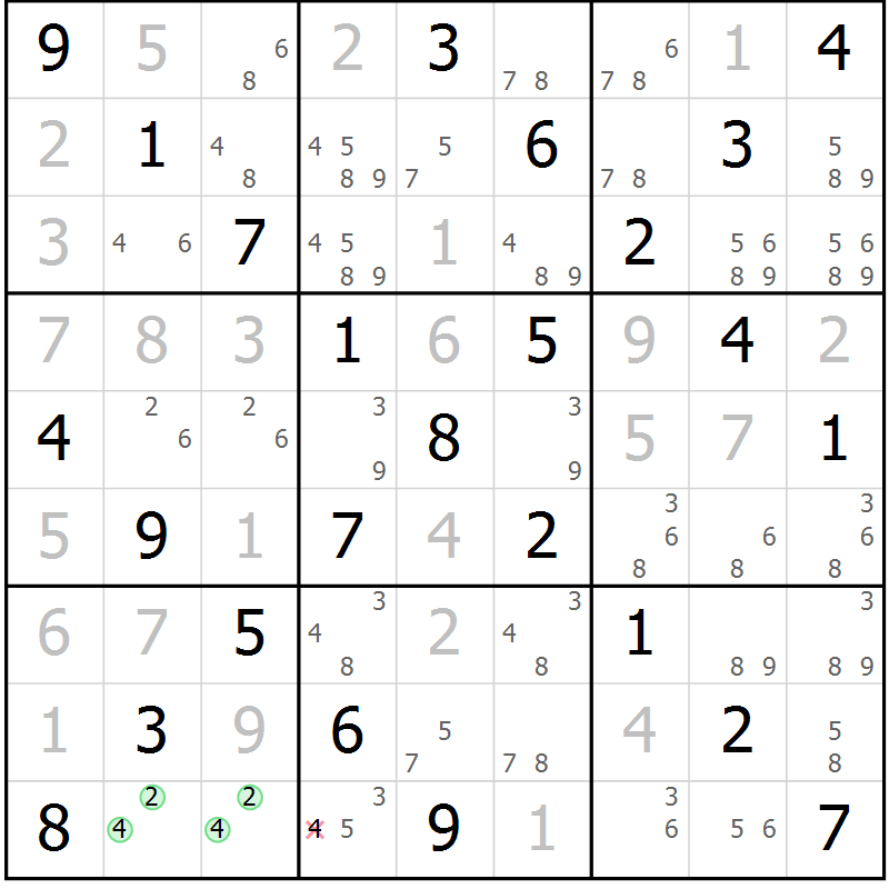 Position des candidats pour la solution de la Gr 17 page 20 du magazine de sudoku Maestro n° 094
