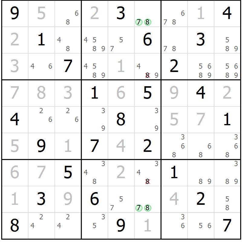 Position des candidats pour la solution de la Gr 17 page 20 du magazine de sudoku Maestro n° 094