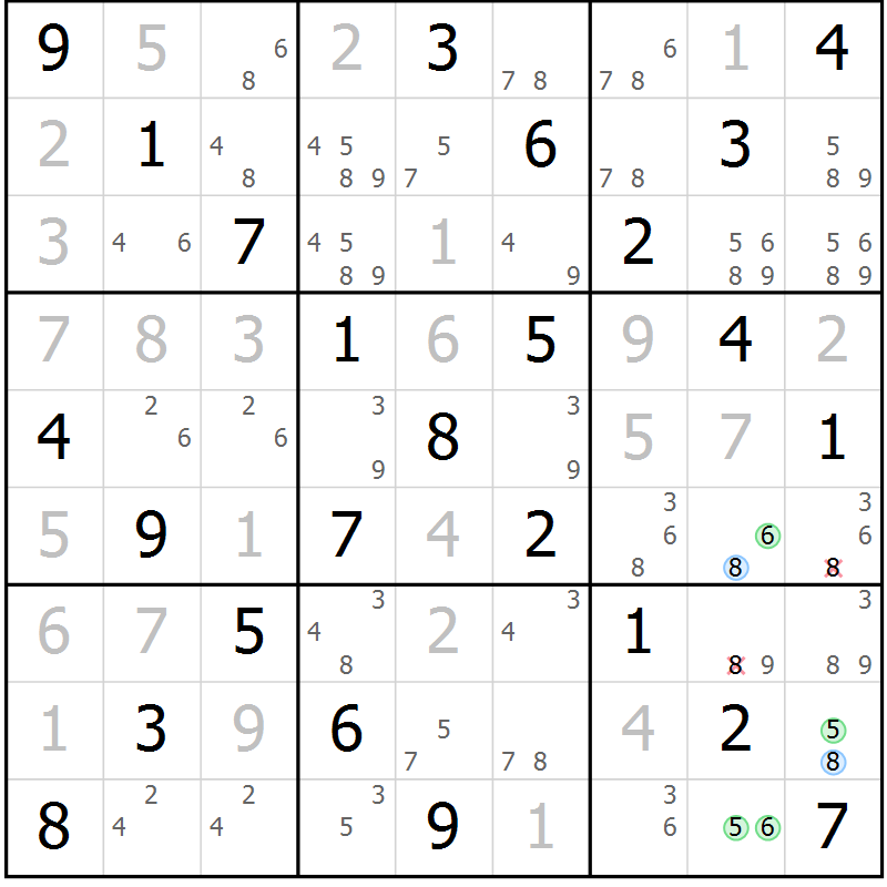 Position des candidats pour la solution de la Gr 17 page 20 du magazine de sudoku Maestro n° 094