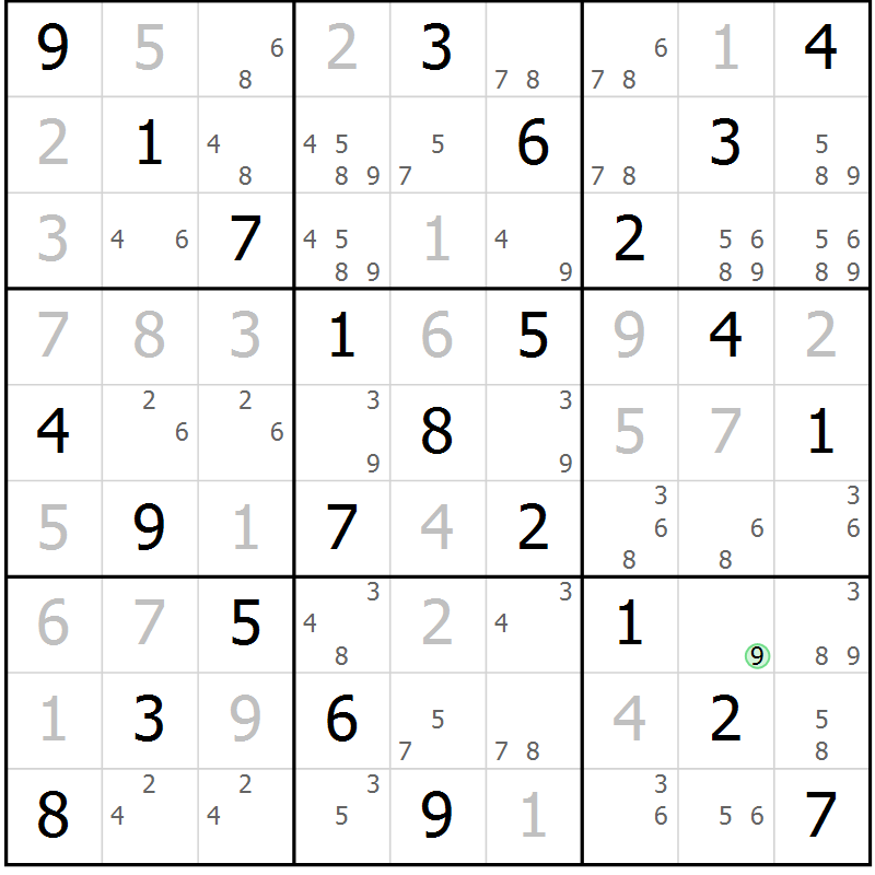 Position des candidats pour la solution de la Gr 17 page 20 du magazine de sudoku Maestro n° 094