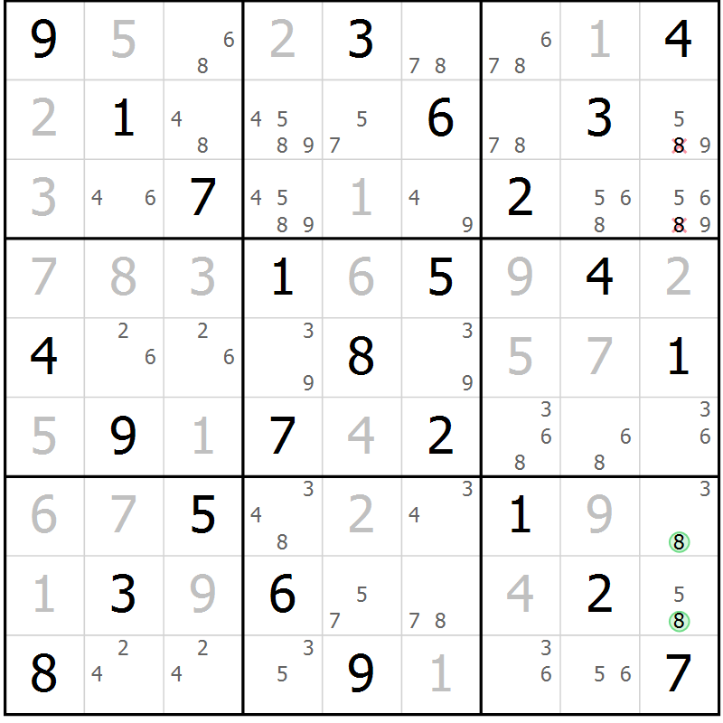 Position des candidats pour la solution de la Gr 17 page 20 du magazine de sudoku Maestro n° 094