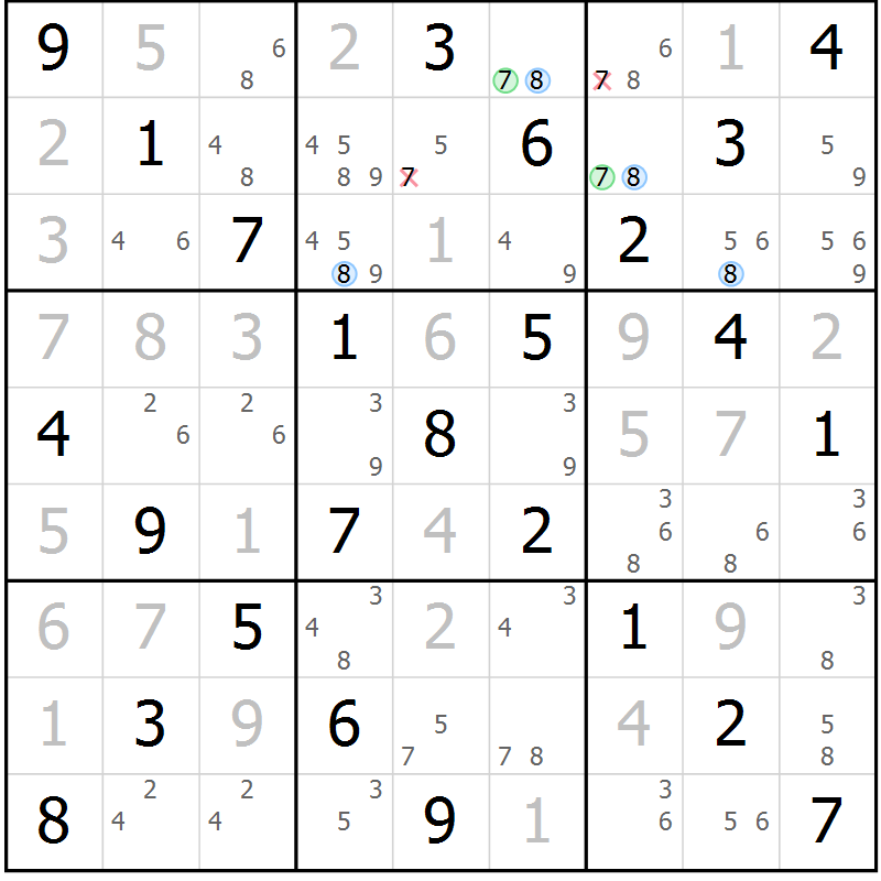 Position des candidats pour la solution de la Gr 17 page 20 du magazine de sudoku Maestro n° 094