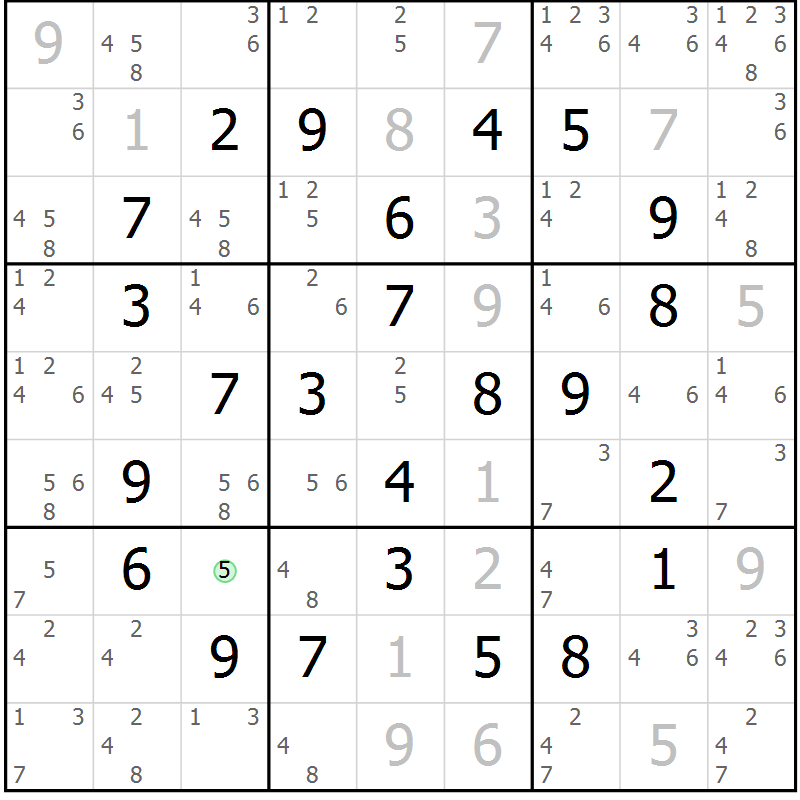 Position des candidats pour la solution de la Gr 18 page 21 du magazine de sudoku Maestro n° 094