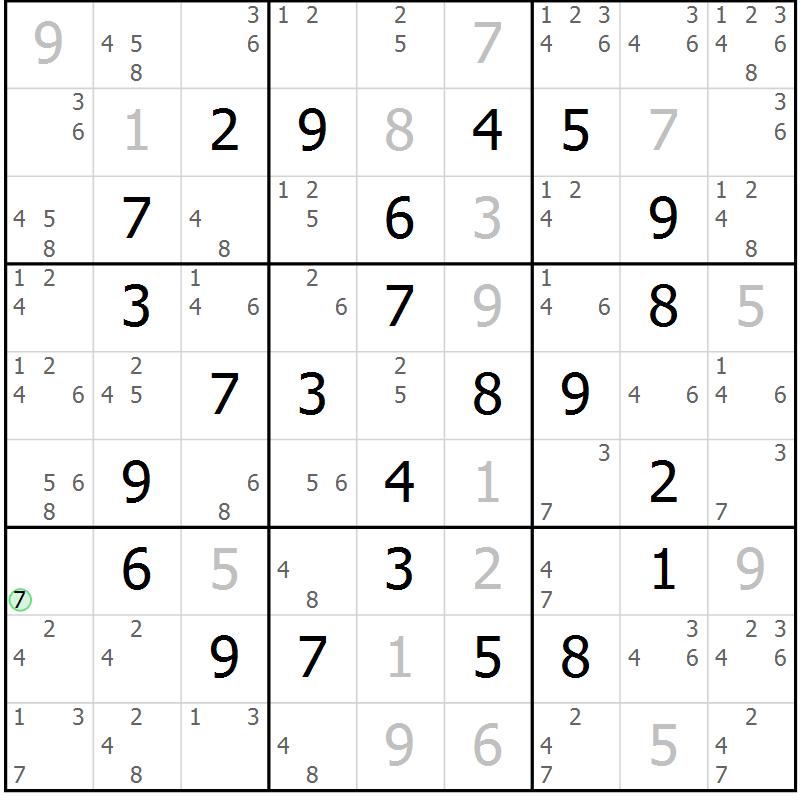 Position des candidats pour la solution de la Gr 18 page 21 du magazine de sudoku Maestro n° 094