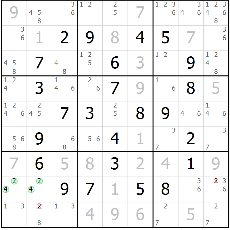 Position des candidats pour la solution de la Gr 18 page 21 du magazine de sudoku Maestro n° 094