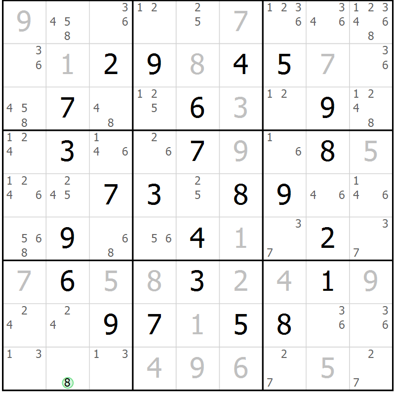 Position des candidats pour la solution de la Gr 18 page 21 du magazine de sudoku Maestro n° 094