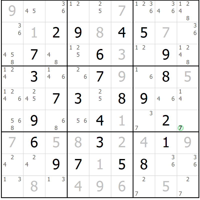 Position des candidats pour la solution de la Gr 18 page 21 du magazine de sudoku Maestro n° 094