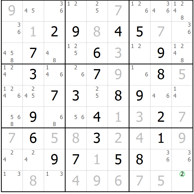 Position des candidats pour la solution de la Gr 18 page 21 du magazine de sudoku Maestro n° 094