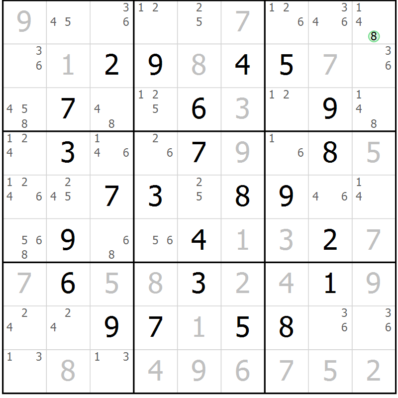 Position des candidats pour la solution de la Gr 18 page 21 du magazine de sudoku Maestro n° 094