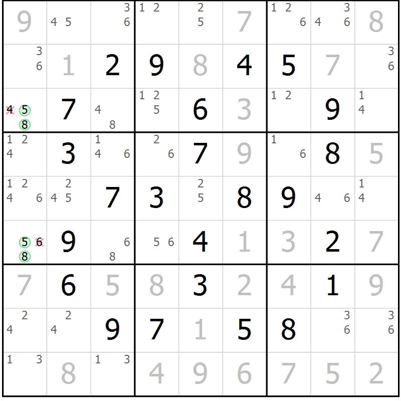 Position des candidats pour la solution de la Gr 18 page 21 du magazine de sudoku Maestro n° 094