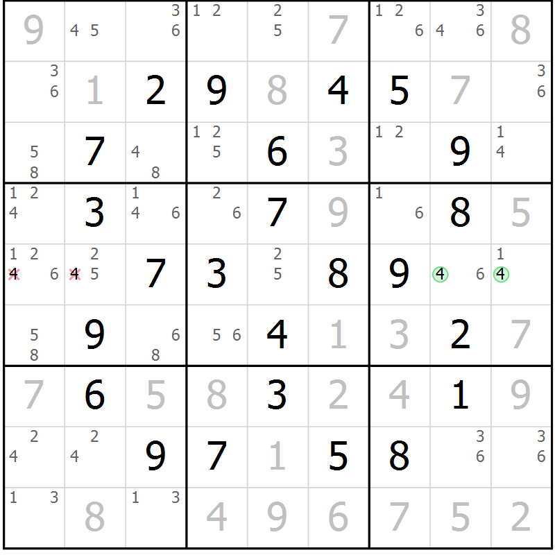 Position des candidats pour la solution de la Gr 18 page 21 du magazine de sudoku Maestro n° 094