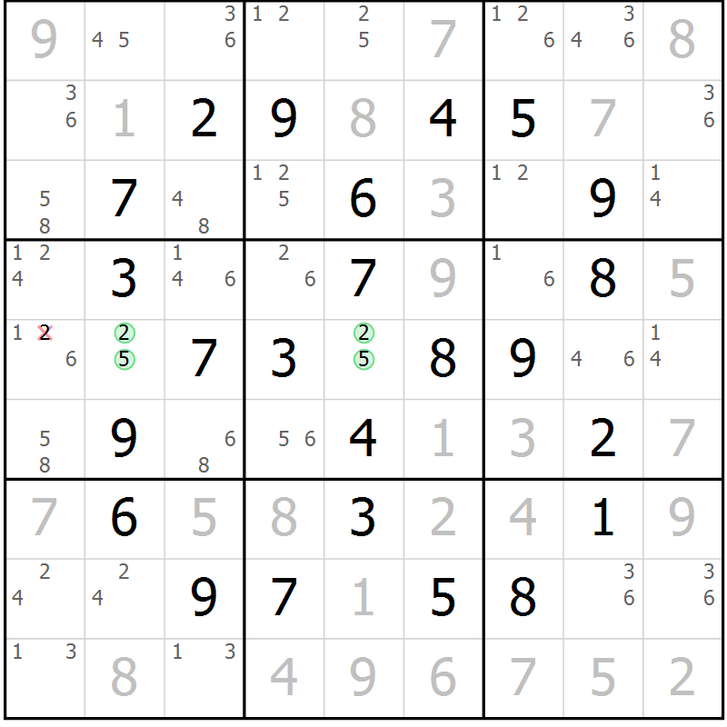 Position des candidats pour la solution de la Gr 18 page 21 du magazine de sudoku Maestro n° 094