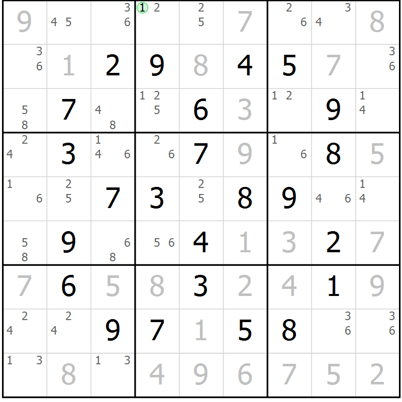Position des candidats pour la solution de la Gr 18 page 21 du magazine de sudoku Maestro n° 094