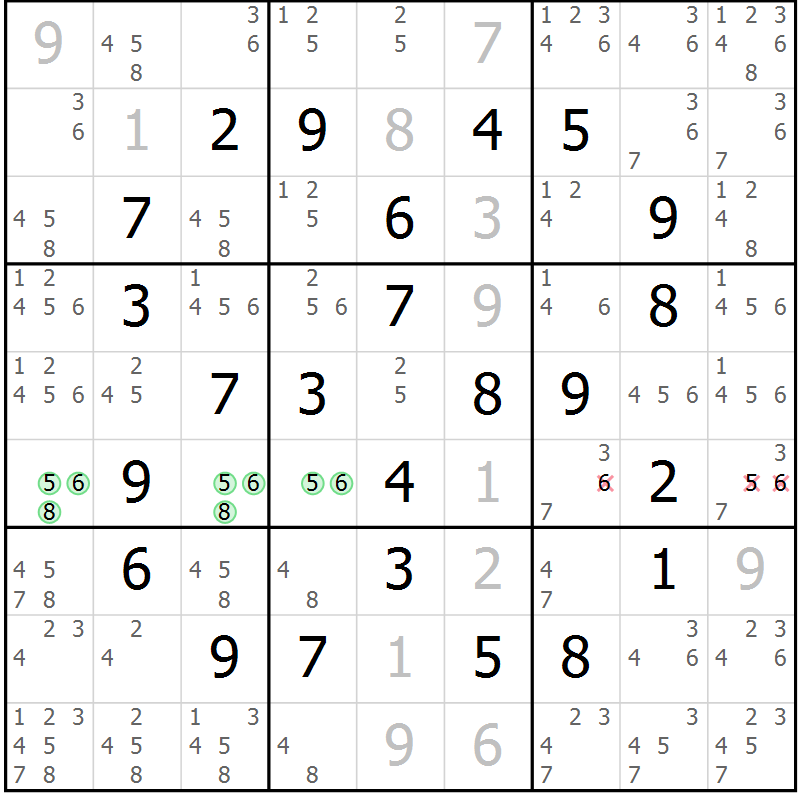 Position des candidats pour la solution de la Gr 18 page 21 du magazine de sudoku Maestro n° 094