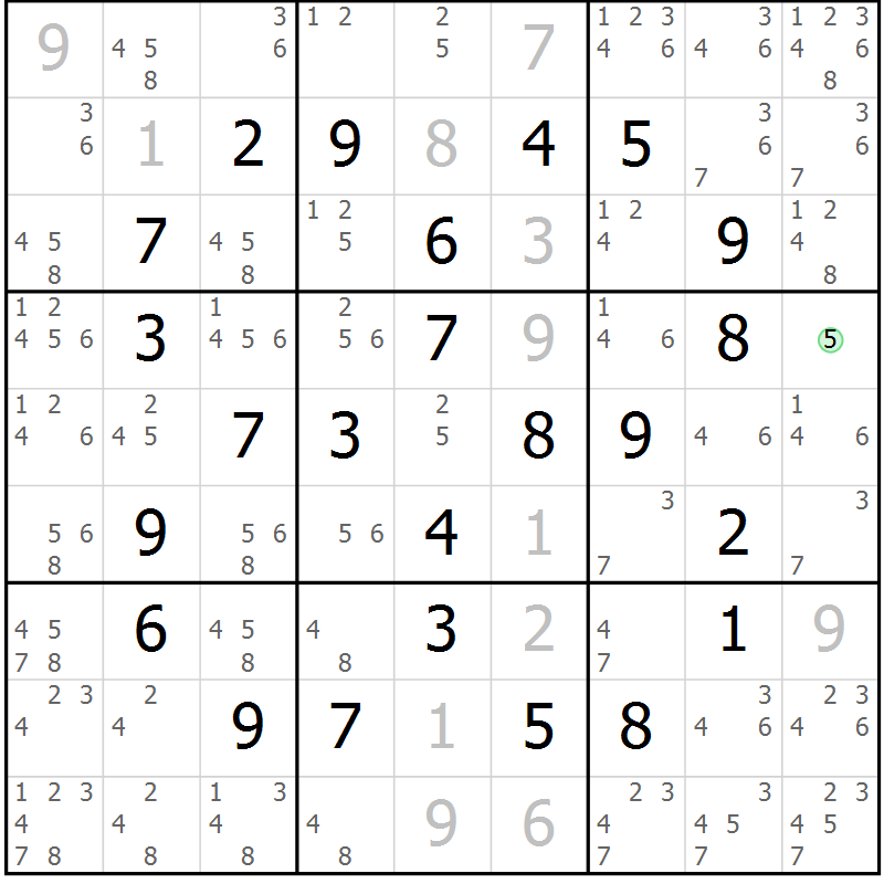 Position des candidats pour la solution de la Gr 18 page 21 du magazine de sudoku Maestro n° 094